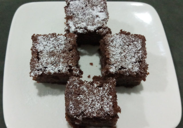 A Chocolate Cake pieces in a white plate.