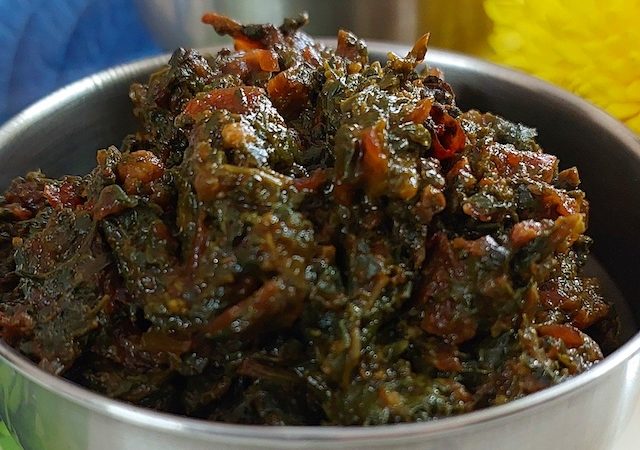 A colourful plate of Healthy Mixed Saag, showcasing a medley of spinach, bathua, carrot, and other nutritious ingredients.