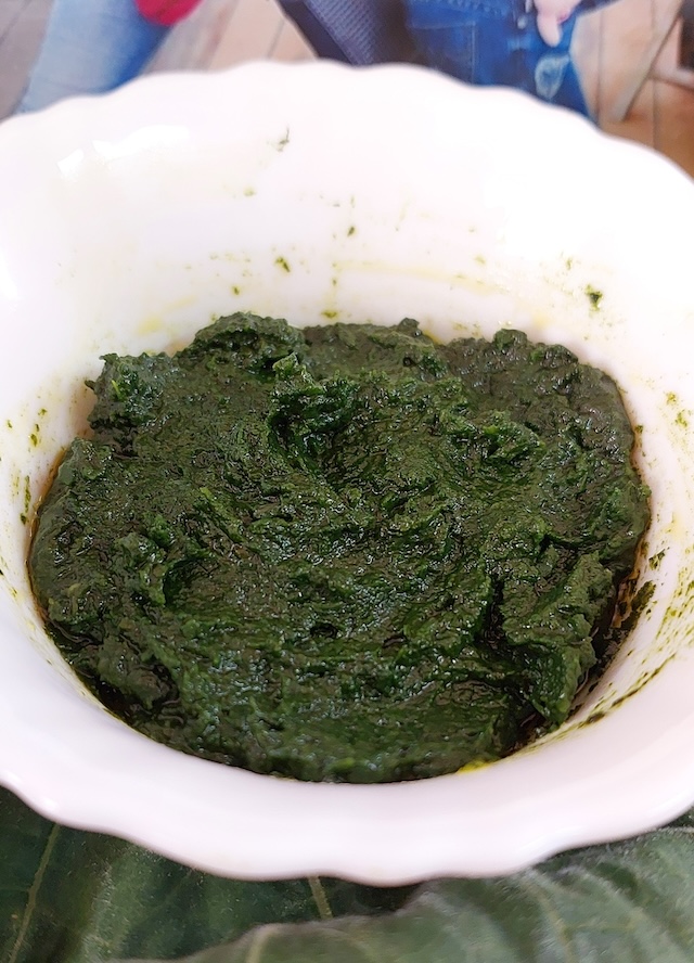 Kumro Pata Chutney Recipe served in white bowl.