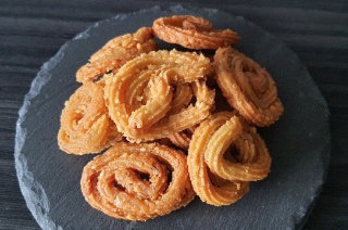 South Indian Crispy Murukku arranged in a stack, a popular South Indian snack.
