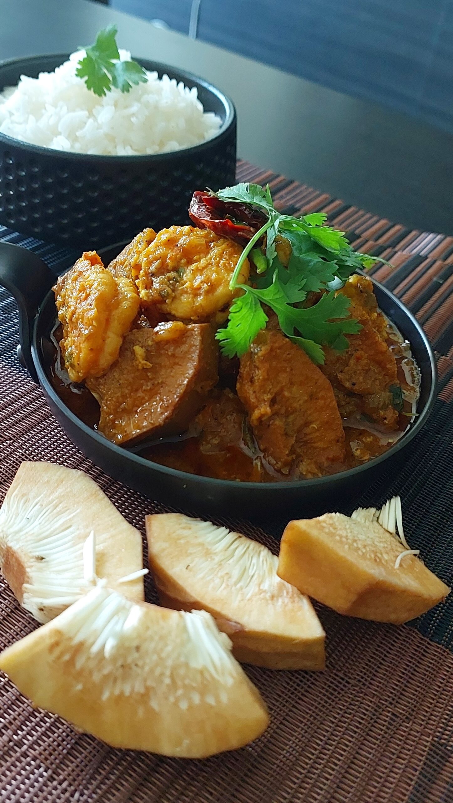 Echor Chingri Dalna Recipe - Jackfruit and Prawn Curry