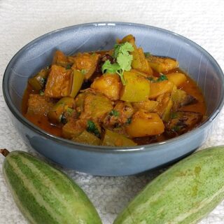 Parwal ki Sabji served in a bowl with fresh coriander garnish.